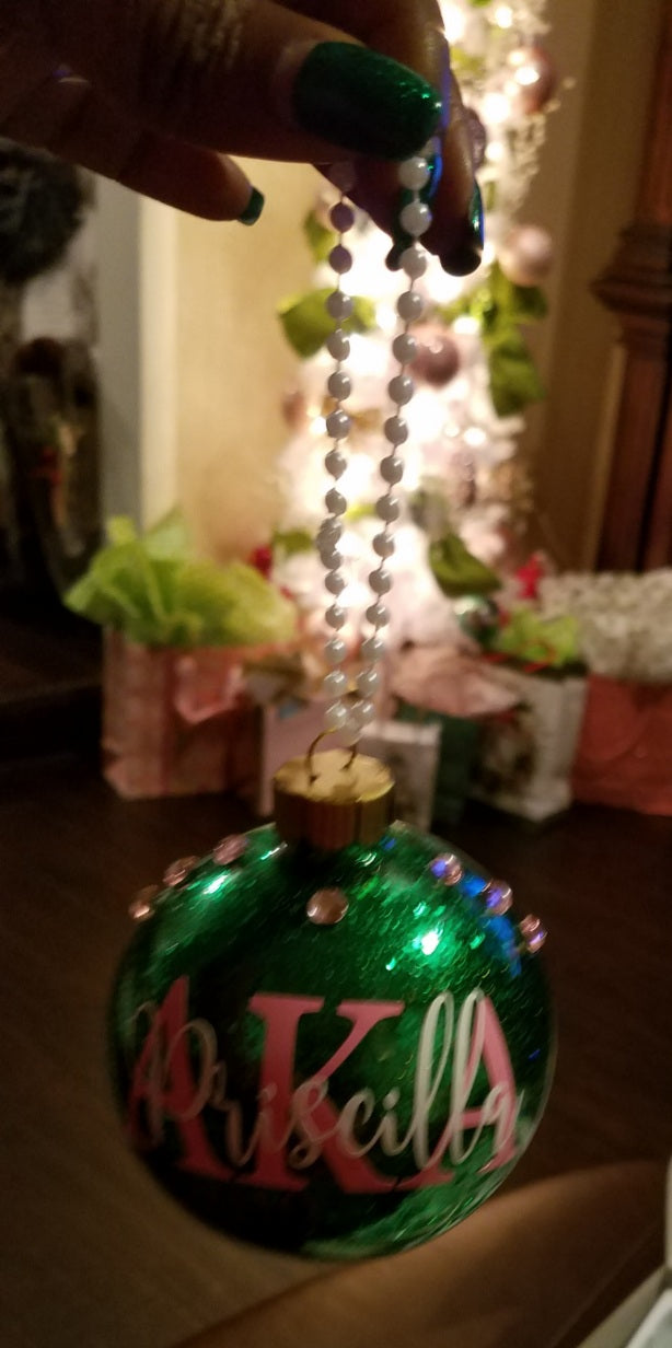 Pink and Green Glitter Christmas Ornaments