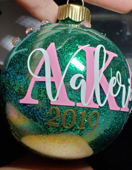 Pink and Green Glitter Christmas Ornaments