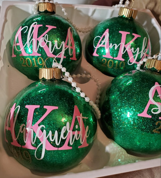 Pink and Green Glitter Christmas Ornaments