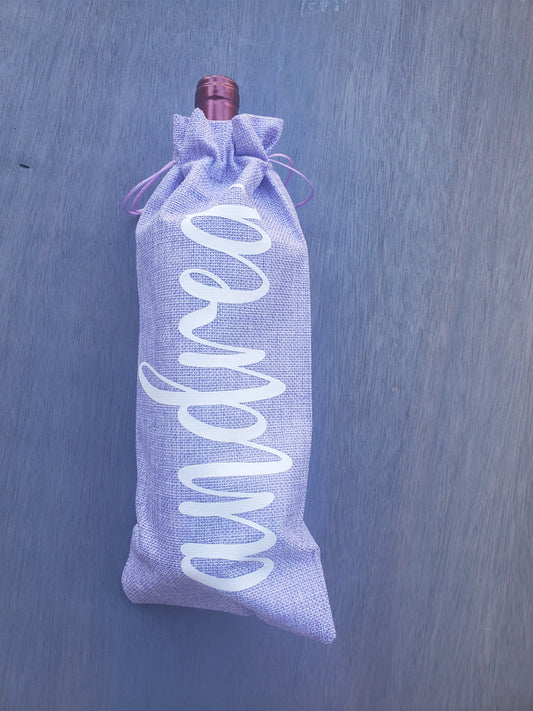 Custom Name Burlap Wine Bags