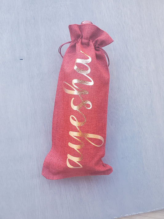 Custom Name Burlap Wine Bags
